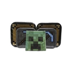 Minecraft 48pc Party Tableware Set For 16 Dinner and Cake Paper Plates & Napkins